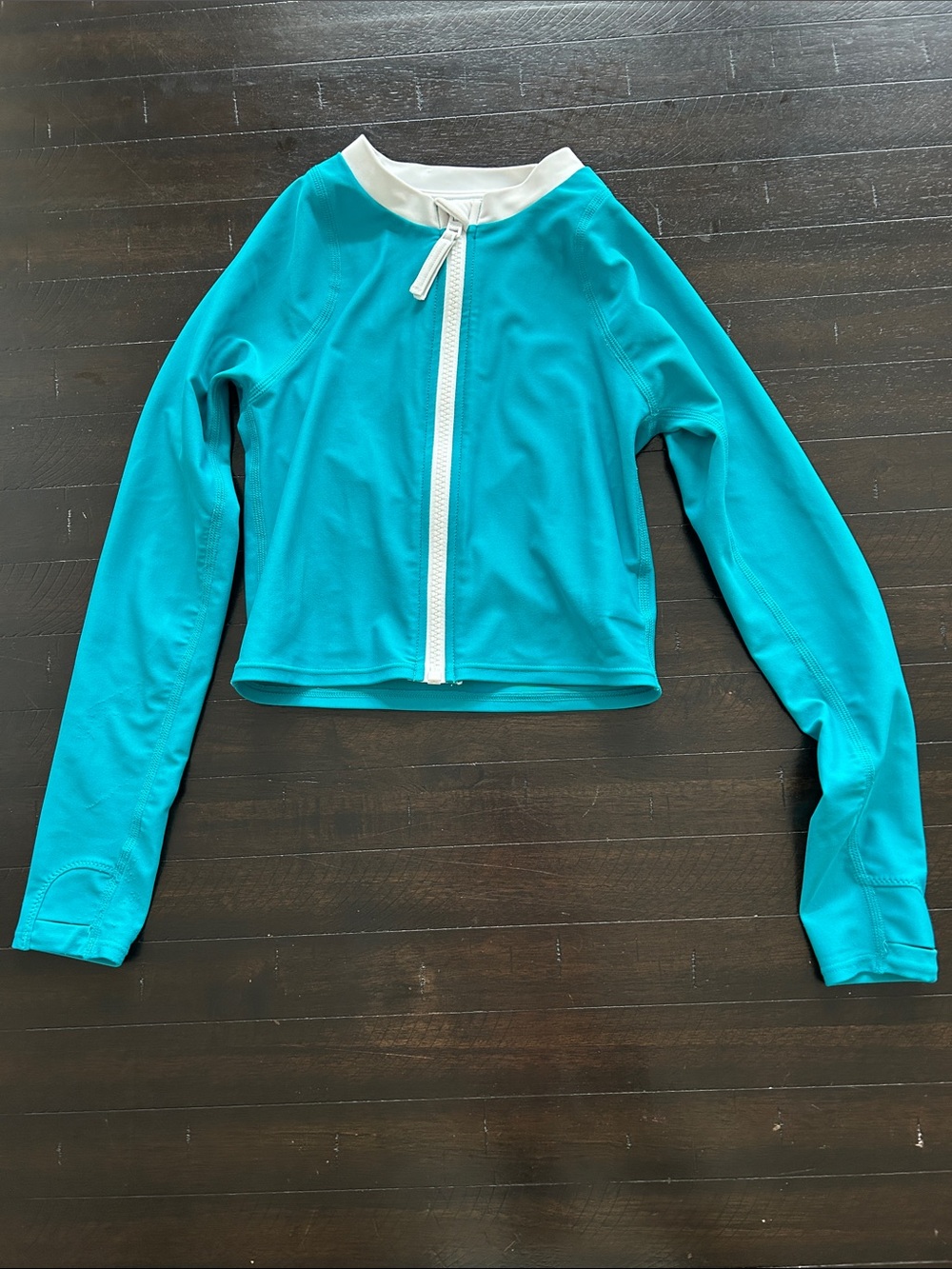 Athleta Girls Turquoise Zip-Front Long Sleeve Swim Top